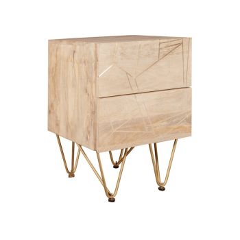 Light Gold 2 Drawer Side Table - Solid Mango Wood - L40 x W45 x H60 cm