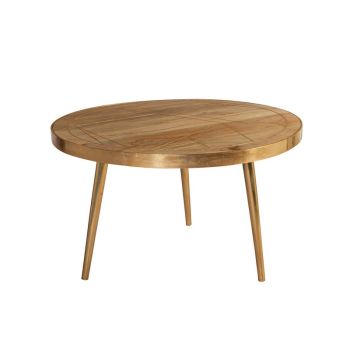 Light Gold Round Coffee Table - Solid Mango Wood - L80 x W80 x H45 cm