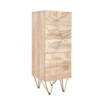 Light Gold Tall Chest of Drawers - Solid Mango Wood - L40 x W45 x H120 cm