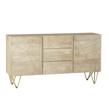 Light Gold Extra Large Sideboard 3 Drawers And 2 Doors - Solid Mango Wood - L40 x W160 x H85 cm