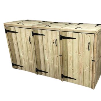 Deluxe Triple Bin Store - Timber - L90 x W210 x H120 cm - Garden Storage - Minimal Assembly Required
