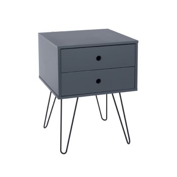 Telford, Metal Leg 2 Drawer Bedside Cabinet - MDF/Metal - 40 x 40 x 54 cm - Blue/Black
