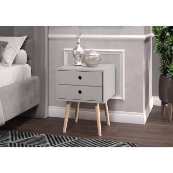 Telford, Metal Leg 2 Drawer Bedside Cabinet - MDF/Metal - 40 x 40 x 54 cm - Grey/Black