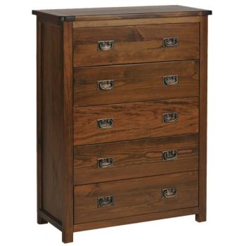 Boston 5 Drawer Chest - Pine - 90 x 40 x 115 cm - Dark Brown