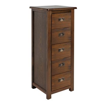 Boston 5 Drawer Narrow Chest - Pine - 45 x 40 x 115 cm - Dark Brown