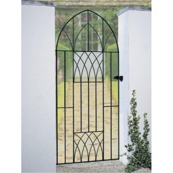 Abbey Modern Tall Arch Bow Top Single Gate - Solid Steel - Fits Gap of 914 mm x 1950 mm High - Electro Galv./Black Powder Coated