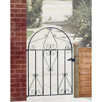 Classic Scroll Low Bow Top Single Gate - Solid Steel - Fits Gap of 991 mm x 1257 mm High - Electro Galvanised/Black Powder Coated