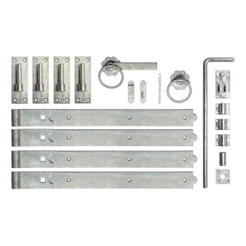 24 Inch Double Gate Fittings Set Hook & Band Hinge, Latch, Drop Bolt - Galvanised