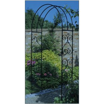 York Scroll Small Rose Arch - Solid Steel - L305 x W1067 x H2134 mm - Powder Coated Black