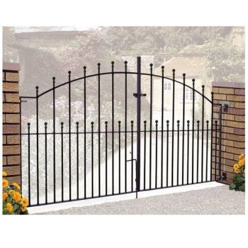 Manor Ball Top Arched Double Driveway Gate - Solid Steel - Fits Gap of 2743 mm x 1220 mm High - Electro Galv./Black Powder Coated