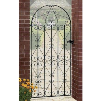 Regent Scroll Tall Bow Top Single Gate - Solid Steel - Fits Gap of 914 mm x 1830 mm High - Electro Galvanised/Black Powder Coated
