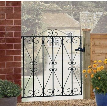 Regent Scroll Low Single Gate - Solid Steel - Fits Gap of 914 mm x 914 mm High - Electro Galvanised/Black Powder Coated