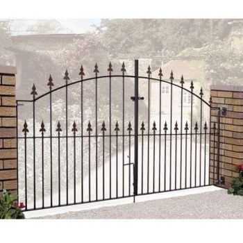 Saxon Spear Top Arched Double Driveway Gate - Solid Steel - Fits Gap of 2438 mm x 1245 mm High - Electro Galv./Black Powder Coated