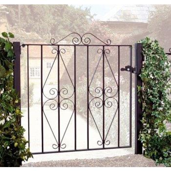 Stirling Scroll Low Flat Top Single Gate - Solid Steel - Fits Gap of 762 mm x 914 mm High - Electro Galvanised/Black Powder Coated