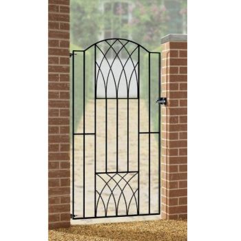 Abbey Modern Verona Tall Bow Top Single Gate - Solid Steel - Fits Gap of 880 mm x 1798 mm High - Electro Galv./Black Powder Coated