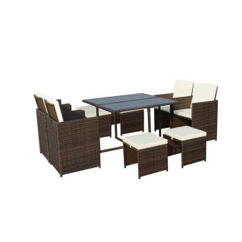 Cannes 8 Seater Cube Set - Steel/Synthetic Rattan - H72 x W110 x L110 cm - Brown