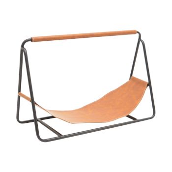 Hanging Leather Log Holder - Iron - L26.5 x W60 x H40 cm - Black