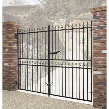 Corfe Premium Spear Top Tall Flat Top Double Gate - Steel - Fits Gap 2134 mm x 1778 mm High - Electro Galv./Black Powder Coated