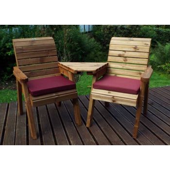 Twin Companion Set Angled with Cushions - W180 x D90 x H98 - Fully Assembled - Burgundy