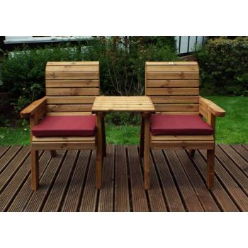 Twin Companion Set Straight with Cushions - W160 x D74 x H98 - Fully Assembled - Burgundy