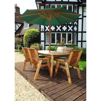 Six Seater Rectangular Table Set with Cushion - W290 x D245 x H98 - Fully Assembled - Green