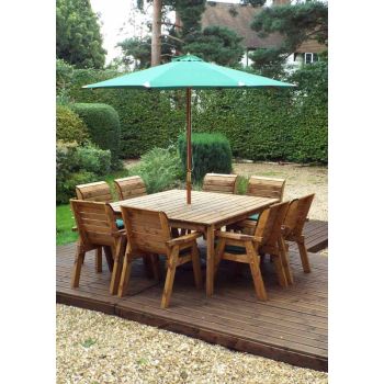 Eight Seater Square Table Set with Cushion - W250 x D250 x H98 - Fully Assemble - Green