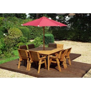 Eight Seater Square Table Set with Cushions - W250 x D250 x H98 - Fully Assemble - Burgundy