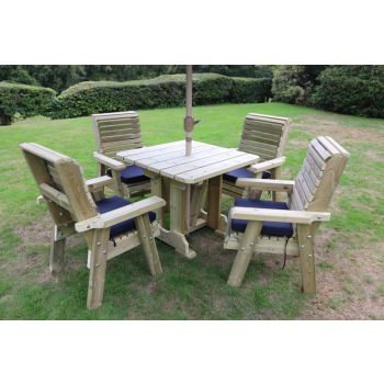 Ergo 4 Seater Set - Sits 4, Wooden Garden Furniture Dining Set with Table & Chairs - L220 x W245 x H105 cm - Minimal Assembly Required