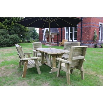 Ergo Table Set - Sits 6, Wooden Garden Dining Furniture Including A Stylish Table, 2 Benches & 2 Chairs - L250 x W290 x H105 cm - Minimal Assembly Required