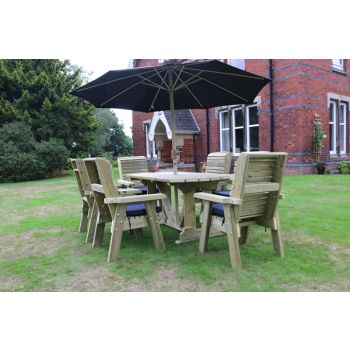 Ergo Table and Chair Set - Sits 6 Wooden Garden Dining Furniture Including 6 Chairs - L250 x W290 x H105 cm - Minimal Assembly Required