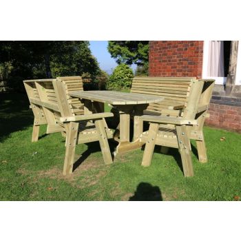 Ergo Table Set - Sits 8 Wooden Garden Dining Furniture Including 2 Bench & 2 Chairs - L240 x W140 x H105 cm - Minimal Assembly Required