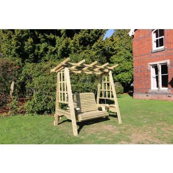 Pergola Swing, Wooden Garden Swinging Seat Hammock with Trellis - L125 x W180 x H185 cm - Minimal Assembly Required