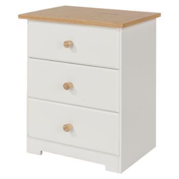 3 Drawer Bedside Cabinet - MDF/MDP - 44 x 33 x 56.5 cm - Soft White/Oak