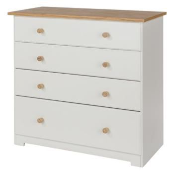 4 Drawer Chest - MDF/MDP - 80 x 38 x 80.2 cm - Soft White/Oak