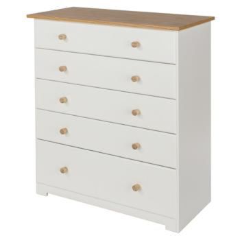 5 Drawer Chest - MDF/MDP - 80 x 38 x 96.4 cm - Soft White/Oak
