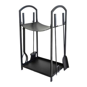 Curved Log Holder with Companion Set- L30 x W39 x H71 cm - Black