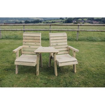 Clover Love Seats with Angled Tray - Timber - L76 x W168 x H98 cm - Min. Assembly Required - Set of Waterproof Cushions Included
