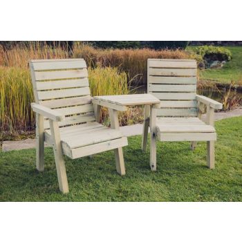 Clover Love Seats with Angled Tray - Timber - L76 x W168 x H98 cm - Minimal Assembly Required