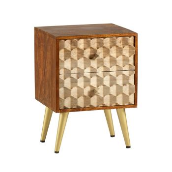 Edison 2 Drawer Side Table - Solid Mango Wood - L30 x W45 x H60 cm