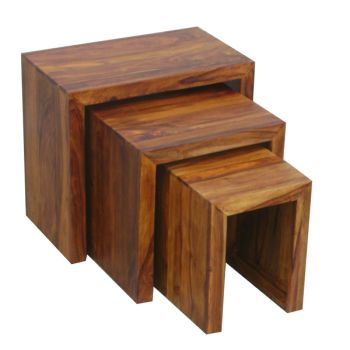 Cube Nest Tables - Sheesham Wood - L30 x W50 x H45 cm - Honey Dark Finish