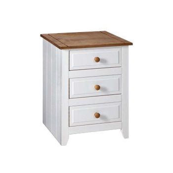 Capri 3 Drawer Bedside Cabinet - MDF/Pine - 52.5 x 40 x 66.5 cm - White/Antique Waxed Pine