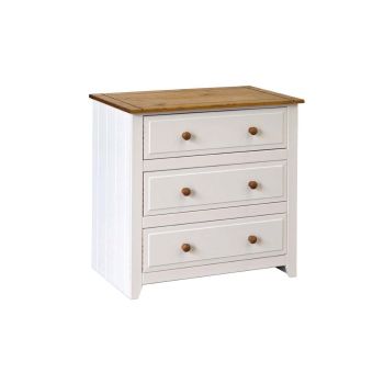 Capri 3 Drawer Chest - MDF/Pine - 83.5 x 43.5 x 80.5 cm - White/Antique Waxed Pine