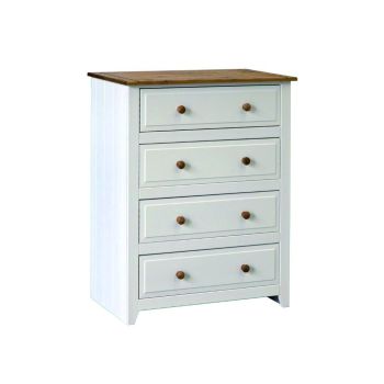 Capri 4 Drawer Chest - MDF/Pine - 83.5 x 43.5 x 104.3 cm - White/Antique Waxed Pine