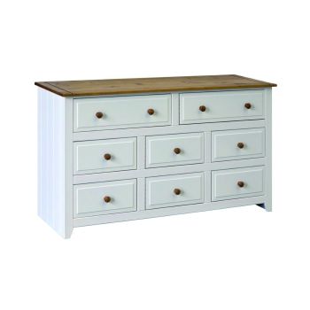 Capri 6+2 Drawer Large Chest - MDF/Pine - 143 x 43.5 x 80.5 cm - White/Antique Waxed Pine