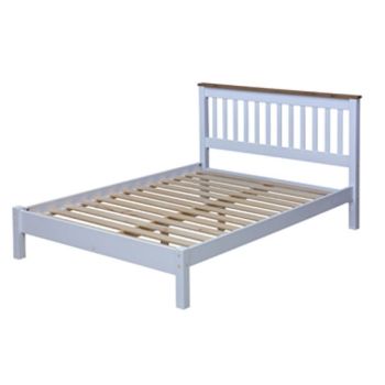 4'6" Slatted Lowend Bedstead - MDF/Pine - 147.6 x 201.5 x 100 cm - White/Antique Waxed Pine