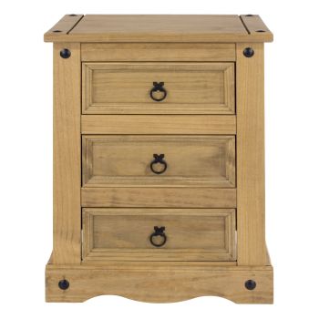 3 Drawer Bedside Cabinet - Pine - 53 x 38 x 68.5 cm - Antique Waxed Pine