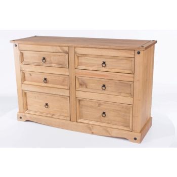 Corona 3+3 Drawer Wide Chest - Pine - 132.1 x 43 x 83.4 cm - Antique Waxed Pine