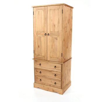 Corona 2 Door, 3 Drawer Wardrobe - Pine - 76.5 x 55.5 x 187.7 cm - Antique Waxed Pine