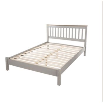 4'6" Slatted Lowend Bedstead - Pine - 147.6 x 201.5 x 100 cm - Grey Wax/Antique Waxed Pine