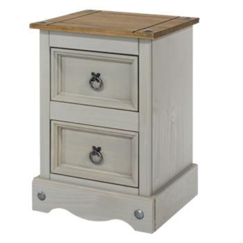 2 Drawer Petite Bedside Cabinet - Pine - 36 x 32 x 53.1 cm - Grey Wax/Antique Waxed Pine